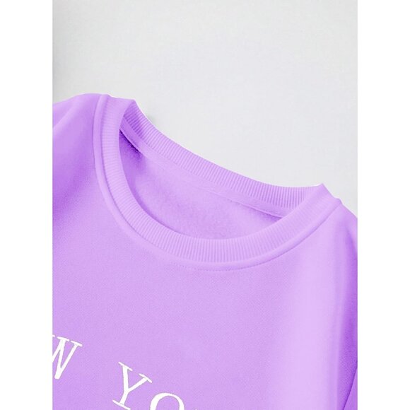 ⚡Women Purple New York 1898 Imported Graphic Crewneck Long Sleeve Sweatshirt - Picture 3 of 5
